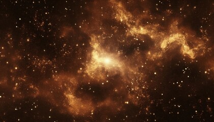 Naklejka premium radiant amber nebula cloud with glowing starburst core and dense cosmic dust pattern for sci-fi poster, web design, album cover, or futuristic branding background texture