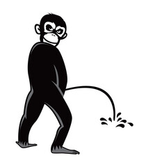 Monkey standing peeing. Monkey pissing vector. Standing Ape Pose Illustration.