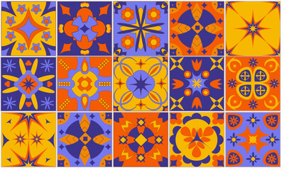 Set of Moroccan, Arabic ornaments and tiles. Moroccan design elements. Vector illustration.
