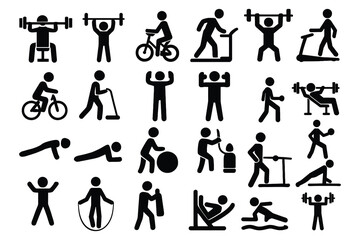 Fitness activities pictogram set isolated on white background