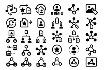 Fototapeta premium Set of remix and attribution icons for creative content sharing systems