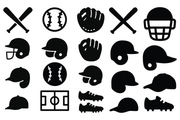 Baseball icons set isolated on white background
