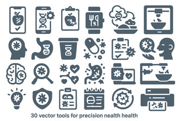 Fototapeta premium Vector icons for microbiome health, gut-brain tracking, and smart nutrition
