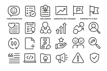 Fototapeta premium Creative storytelling UI icons for writing, tone, and idea tracking
