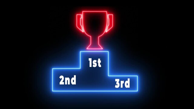 Neon line winner podium with 1st, 2nd, and 3rd place icon animation concept on the transparent background. Motion graphics of winner podium icon. 4k video animation. 