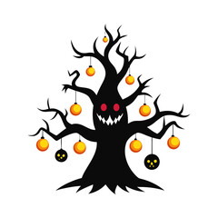 Haunted Christmas tree with spooky ornaments vector illustration