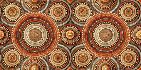 Fototapeta premium Circular abstract pattern in warm hues, featuring intricate designs and textures.