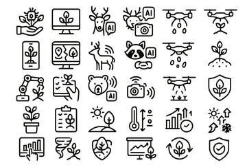 Fototapeta premium Smart agriculture and AI ecology icons with drones and wildlife tracking
