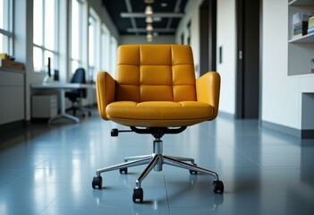 Modern Yellow Leather Office Chair in Contemporary Workspace Interior