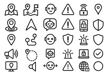 Minimalist security and navigation icon set with alerts and AI symbols