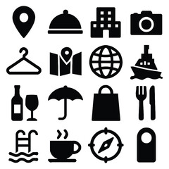 Travel and hotel icons set isolated on white background