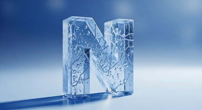 Ice Letter N Frozen Alphabet, Crystal Clear 3D Render