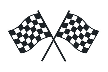 Two checkered flags crossed, representing the Formula 1 championship with isolated flags in a simple design, as a vector illustration of sport racing flags