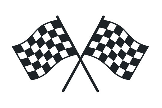 Two checkered flags crossed, representing the Formula 1 championship with isolated flags in a simple design, as a vector illustration of sport racing flags