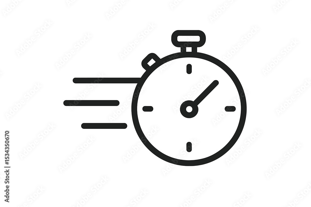 Poster icon representing fast delivery with a timer and stopwatch line symbol, signifying speedy shipping s