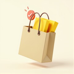 A 3D shopping bag its vibrant yellow contents hinting at a tempting discount or promotion rests against a transparent background inviting viewers to explore and seize the opportunity