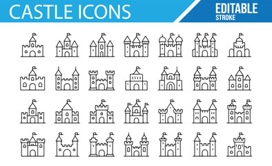 Vector Castle Icons for Architecture, Fortress Design, and Fantasy Themes