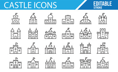 Collection of Medieval Castle Icons for Architecture, Fantasy, and Monuments

