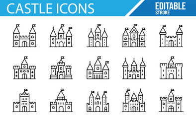 Icons Representing Castles, Fortifications, and Royal Structures for Design