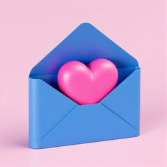 A three-dimensional envelope its vibrant blue facade hinting at the secrets held within bulged open to reveal a pink heart nestled at its center a visual representation of love appreciation or brand c
