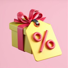 A 3D discount tag adorned with a charming bow featuring the percentage symbol ready to be added to digital gifts offering a touch of cuteness and saving shoppers
