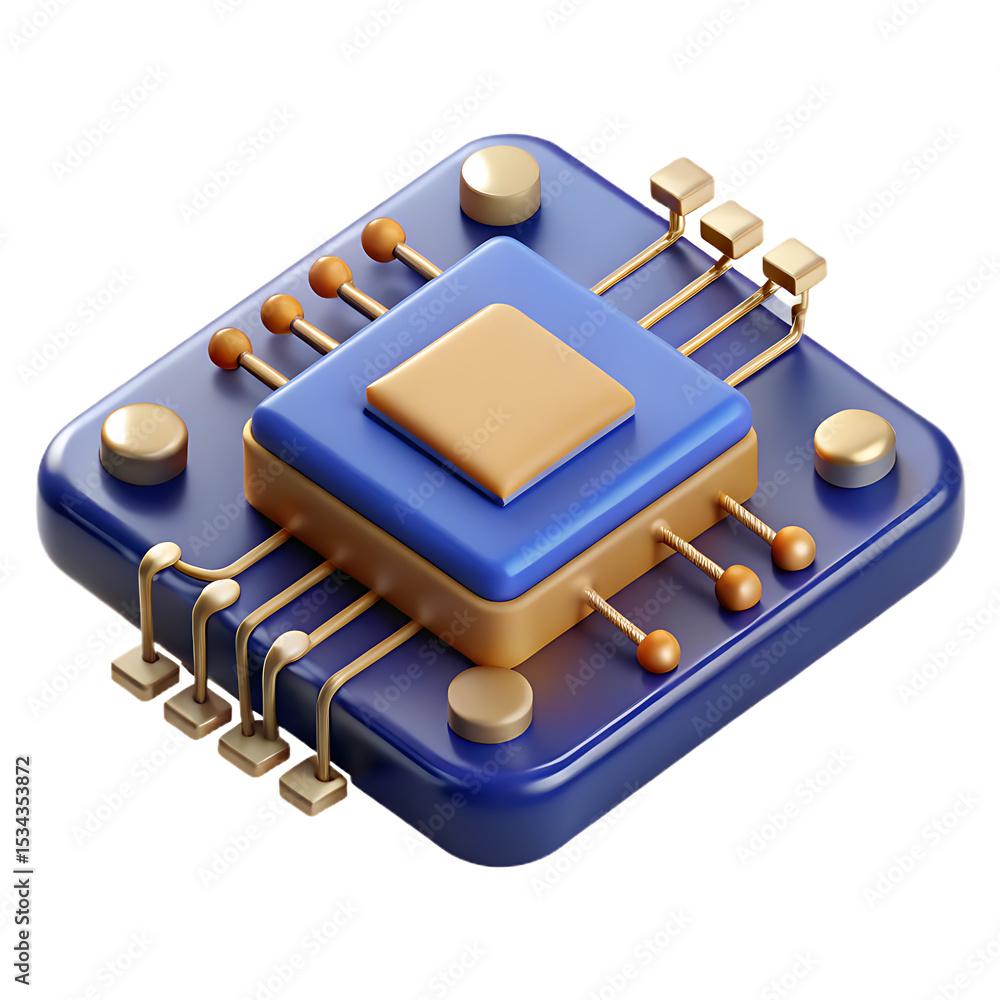 Poster 3d render of a modern computer processor chipset with stylized futuristic elements