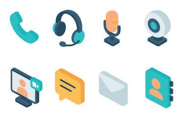 Modern communication icons set – 3d, tech and networking design elements