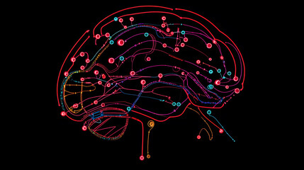 Neural Network Representation of a Brain with Highlighted Connections