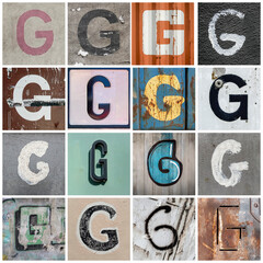 Collection of 16 capital G letters taken on urban streets