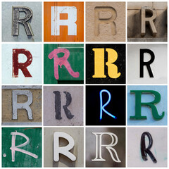 Collection of 16 capital R letters taken on urban streets