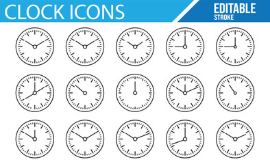 Set of Simple Clock Icons for Time Display, Scheduling, and Punctuality