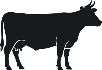 Silhouette Illustration of a Dairy Cow Standing Profile Isolated on White Background for Farm Agriculture or Food Industry Projects
