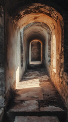 Obraz premium Ancient Arched Corridor with Sunlight Streaming Through