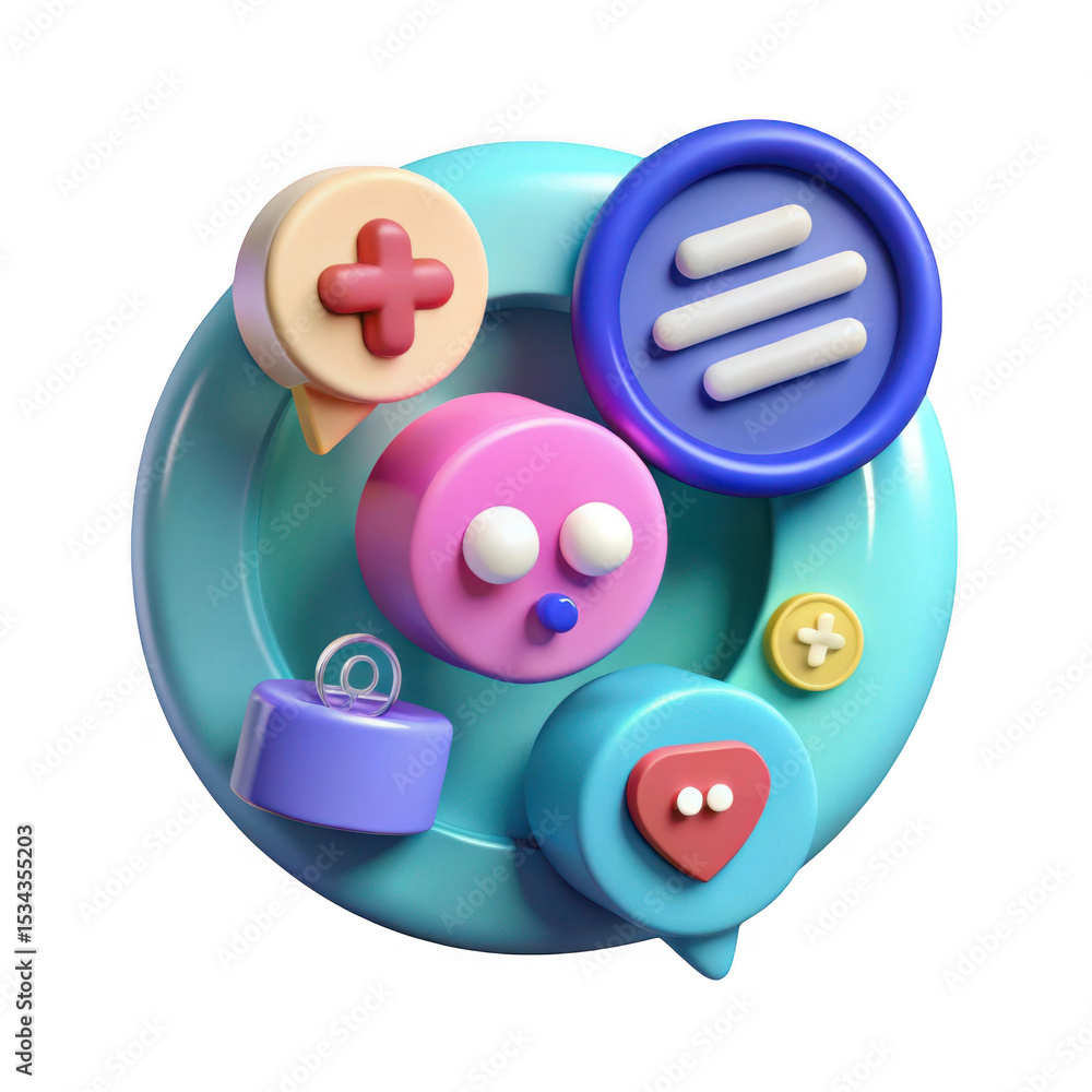 Poster 3d rendered colorful app icons circle isolated on transparent background