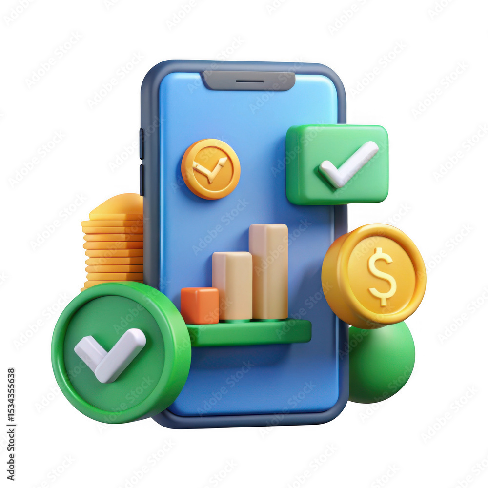 Poster 3d mobile app finance icon set isolated on transparent background