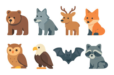 Animal icons set – flat, wildlife symbols and nature creature graphics