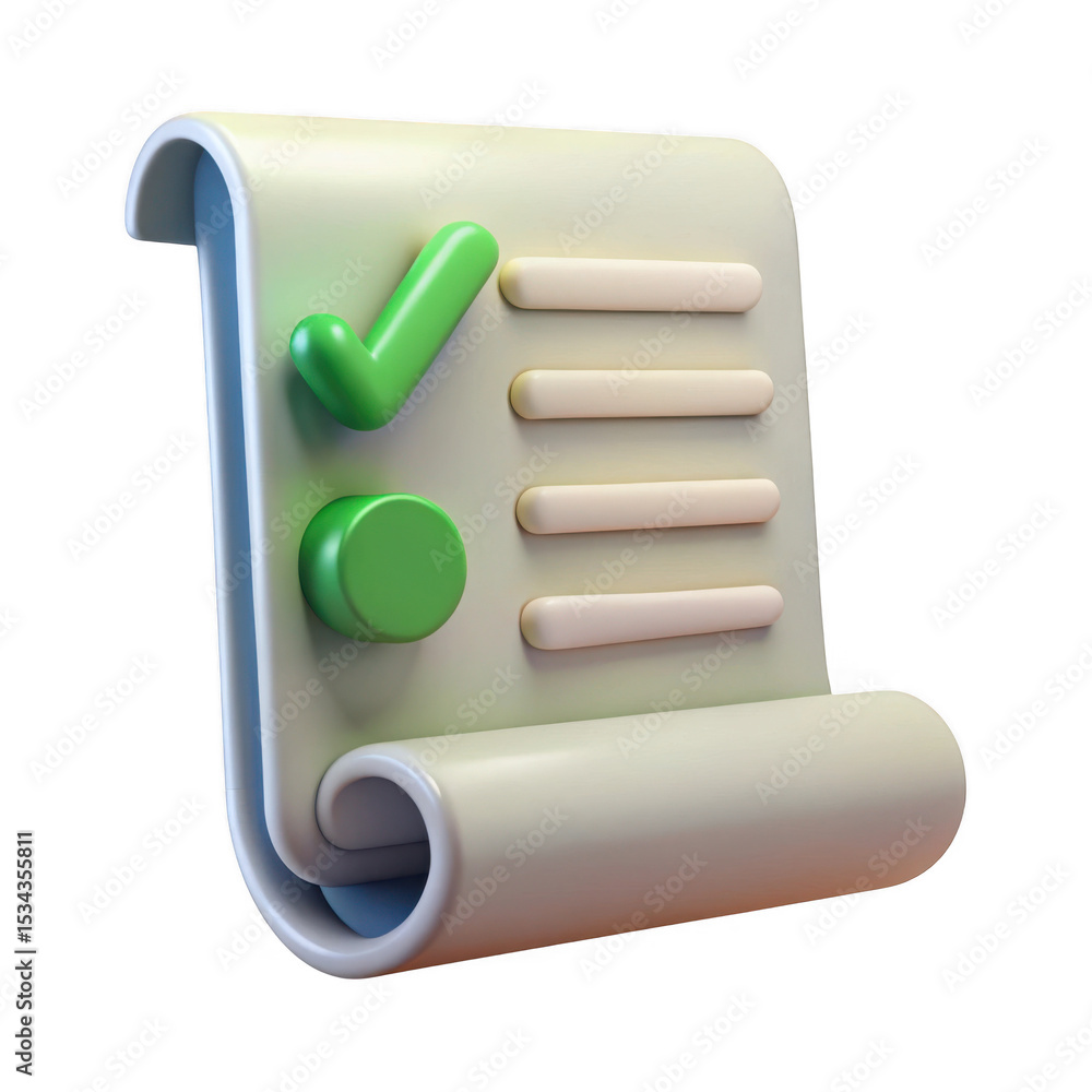 Poster 3d rendered checklist scroll icon isolated on transparent background