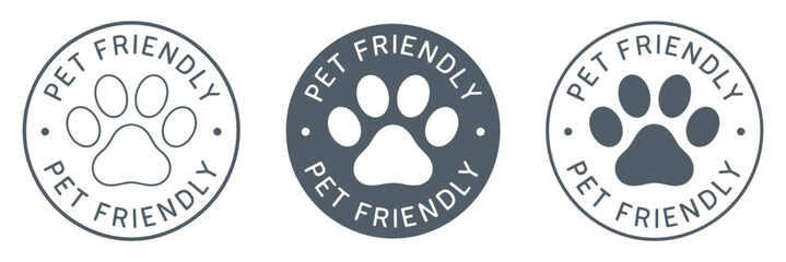 Pet Friendly Icon Set with Paw Print Symbol in Three Different Styles for Business and Advertising Purposes Vector