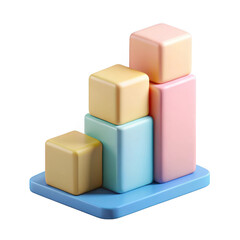 Obraz premium Pastel colored 3d cubes bar graph isolated on transparent background