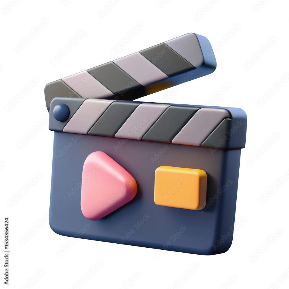 Poster 3d render clapperboard movie icon isolated on transparent background