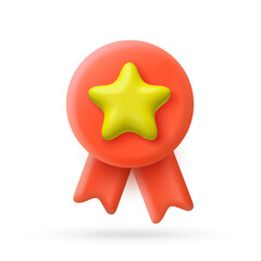3d vector medal with star. Award for winners. Prize for leaders. Vector illustration.