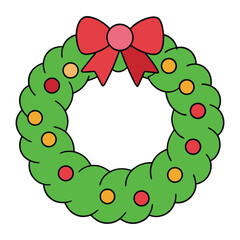 Watercolor Christmas wreath with pine branches, red berries, holly leaves, and festive ornaments—hand-painted in soft, elegant tones for a warm holiday feel.
