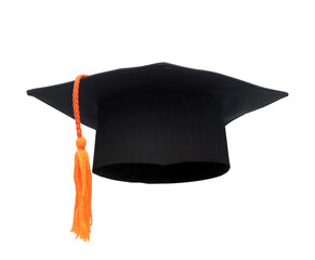Graduation hat with orange tassel on transparent background png