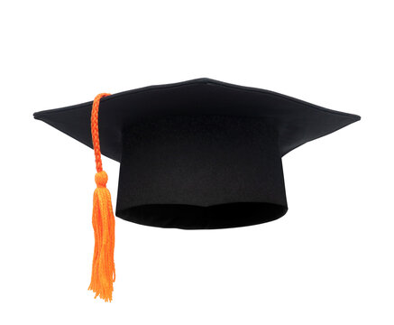 Graduation hat with orange tassel on transparent background png