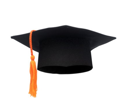 Graduation hat with orange tassel on transparent background png - Powered by Adobe