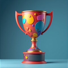 A vibrant trophy its surface a canvas of bold hues stands proudly in the first place position its design a testament to achievement