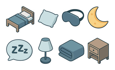 Sleep essentials line icons set – restful, bedtime, and slumber symbols