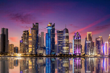Naklejka premium Doha, Qatar - January 03, 2025: Beautiful Doha Skyline view day time