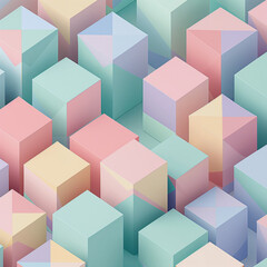 Obraz premium Abstract Pastel Blocks: An eye-level shot of a captivating scene featuring colorful, geometric building blocks arranged in an organized formation.