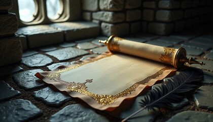 Feather quill and spell scroll (Halloween)